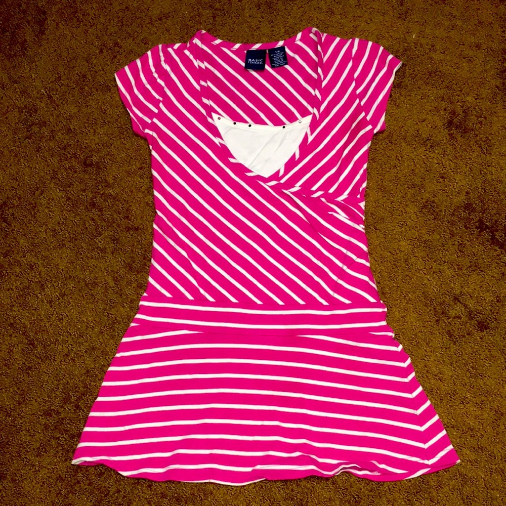 Dress pink & white dress size 7-8 girls stripe EUC
